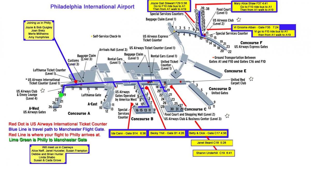 नक्शा फिलाडेल्फिया हवाई अड्डे