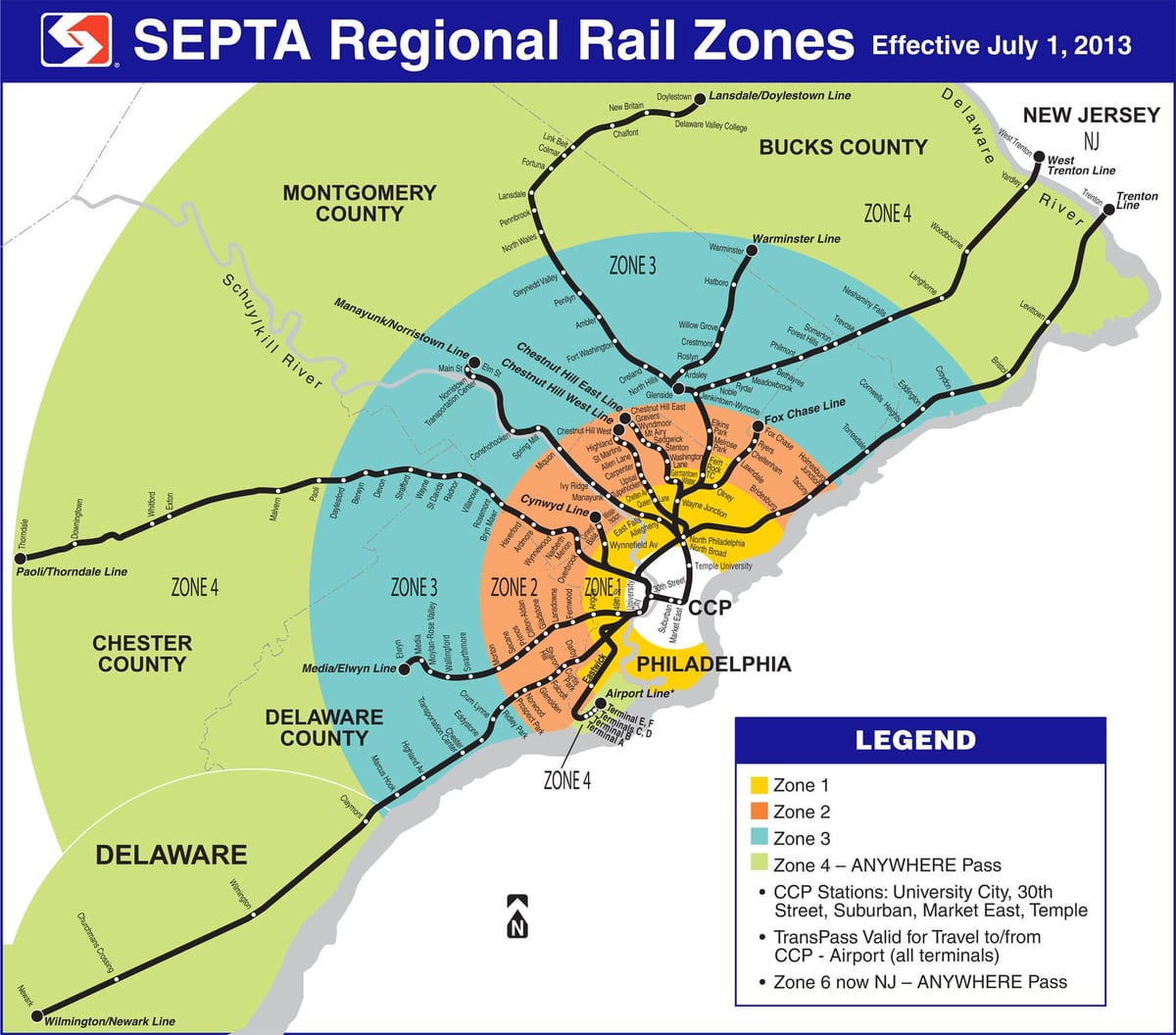 नक्शे के Septa क्षेत्र