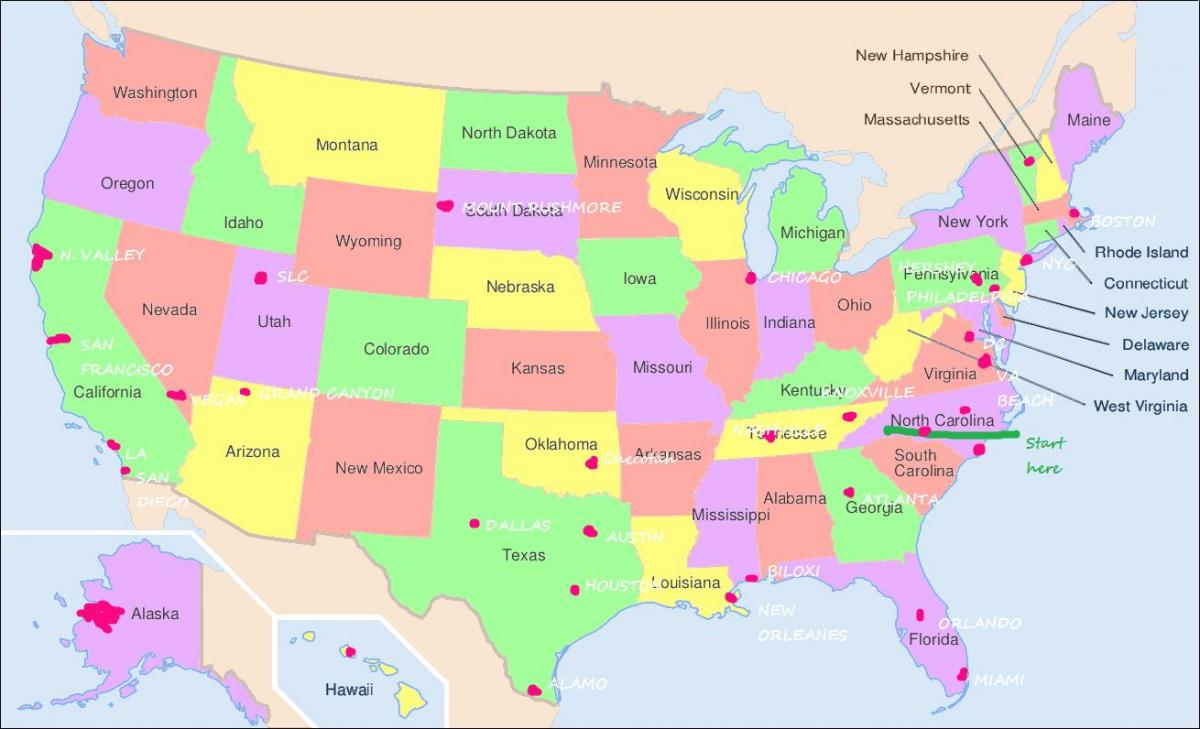 संयुक्त राज्य अमेरिका का नक्शा फिलाडेल्फिया