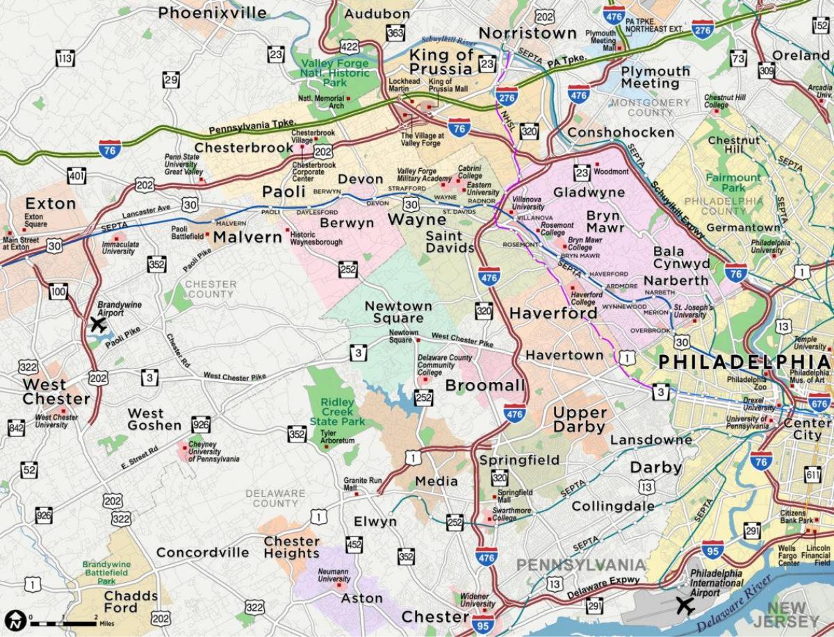 नक्शे की मुख्य लाइन फिलाडेल्फिया